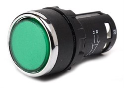 Нажимная моноблочная кнопка EMAS зеленая 22 мм, IP 40 (1НО+1НЗ) MB102DY - фото 324691