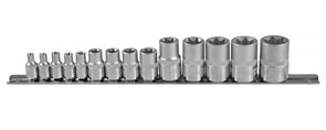 Набор торцевых головок Jonnesway Torx (звездочка), 1/4", 3/8", 1/2"DR, Е4-E24 на держателе, 14 предметов S06H414S