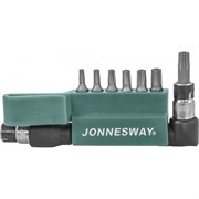 Набор бит-звездочек Jonnesway T-Torx 1/4" T10H-T40H + Г-образный битодержатель, 8 предметов S08H2ST8S