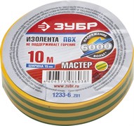 Желто-зеленая изолента Зубр Мастер ПВХ 15мм х 10м 1233-6_z01