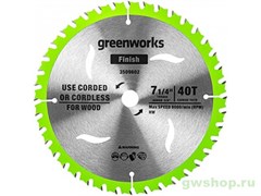 Пильный диск по дереву для циркулярной пилы GREENWORKS 184x1.75/1.13x20 мм 40T Greenworks 2943307