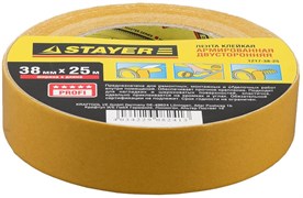 Двусторонняя лента Stayer Profi на тканевой основе, 38мм, 25м 1217-38-25